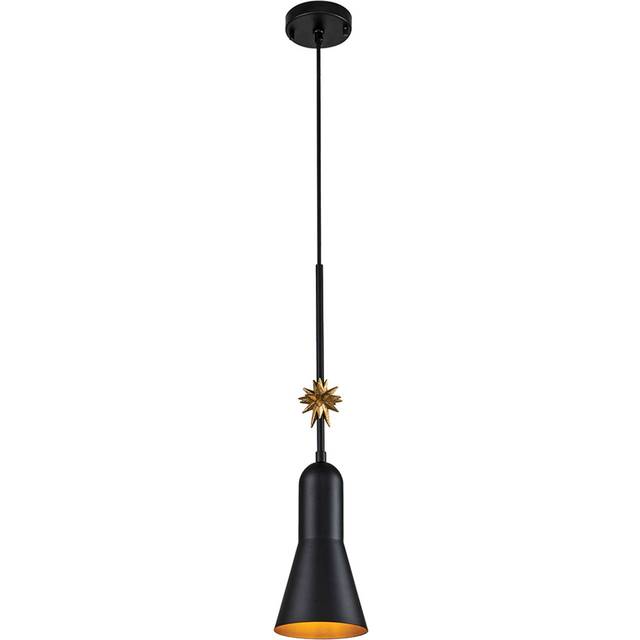 Elstead - Etoile Dome Pendant Ceiling Light, Matte Black and Gold Leaf