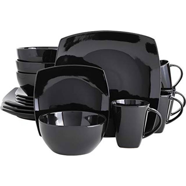 Gibson Soho Lounge Square Reactive Glaze Stoneware Dinnerware Set, Service for 4 (16pc), Black