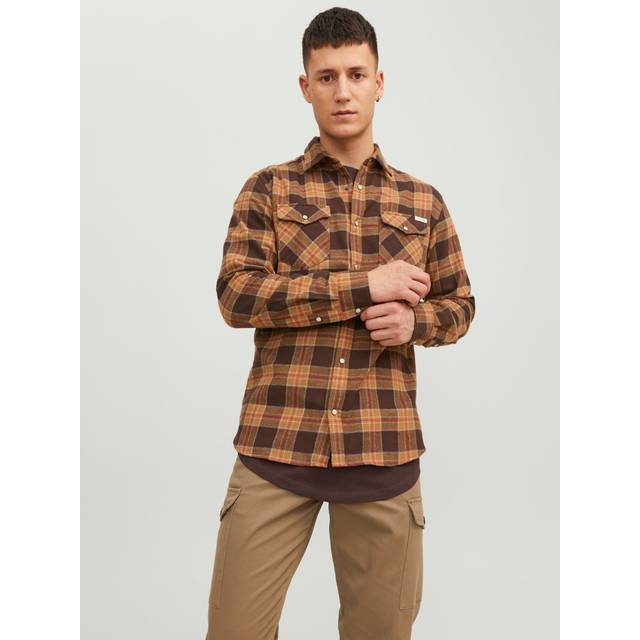Jack & Jones Long Sleeve Check Shirt - Brown