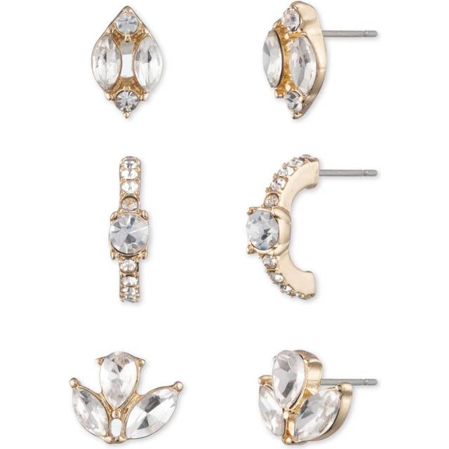 Anne Klein Women's Stud Hoop and Flower Pierced Earring Trio in Gift Box in Gold Tone size 0.40"