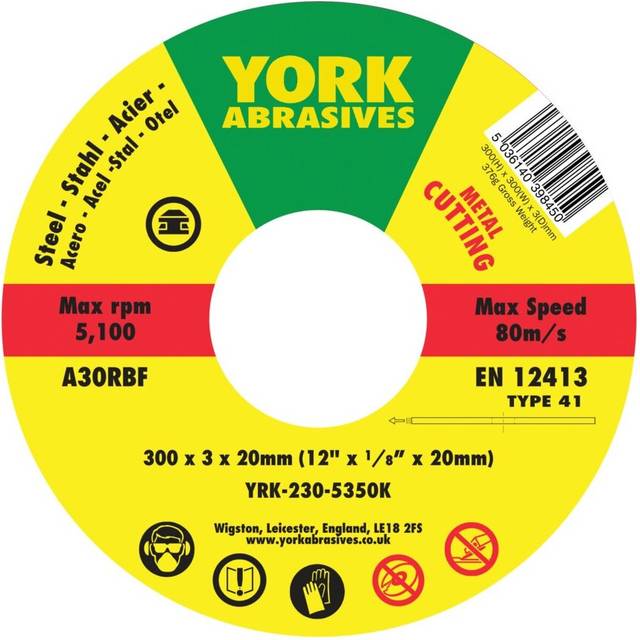 York 300X3X20MM A30-R-BF Type 41 Reinforced Cutting Disc