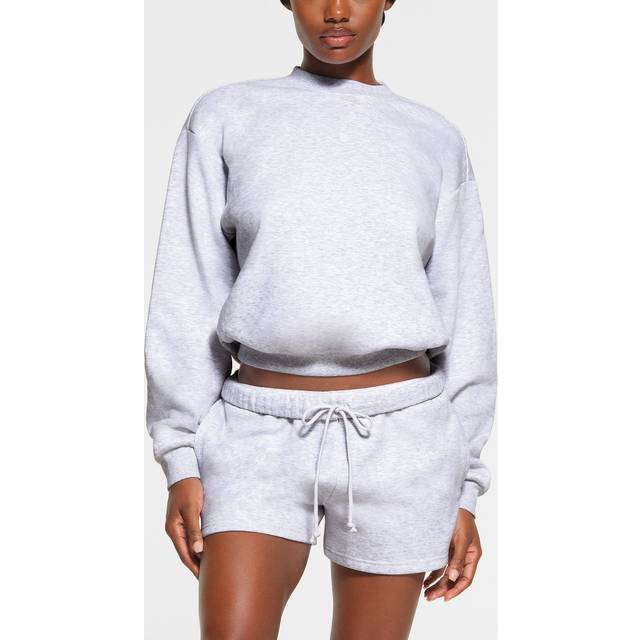 Cotton Fleece Crewneck Pullover - LIGHT HEATHER GREY - Medium