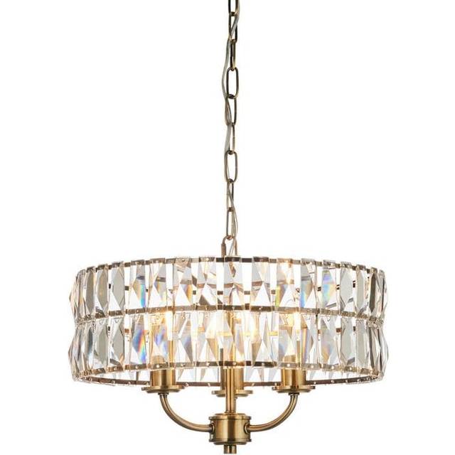 Endon 106243 Clifton 3 Light Pendant Antique Brass Plate And Clear Cry