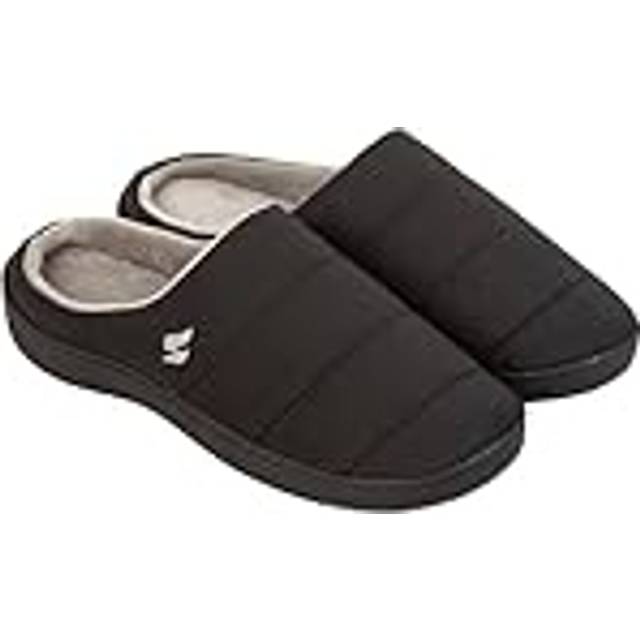 (Large, Black) Heat Holders - Ladies Cosy Winter Slip On Slippers