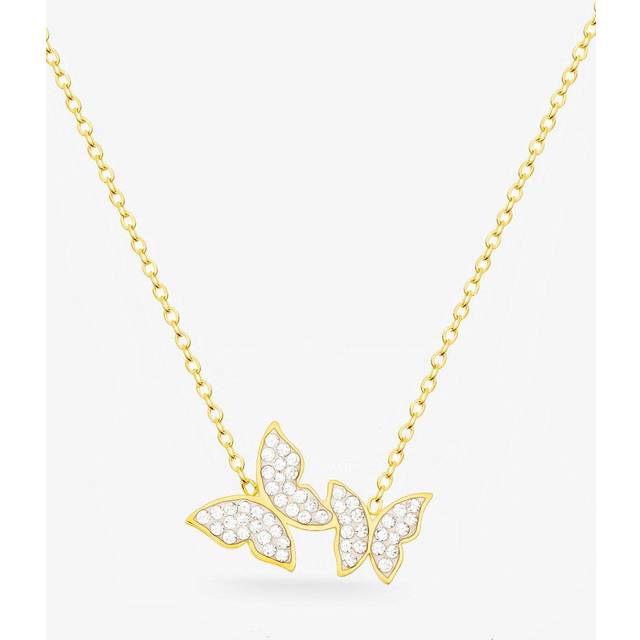 Womens 18k Gold Butterfly Necklace With Two CZ Butterflies - Metallics - 18 inches