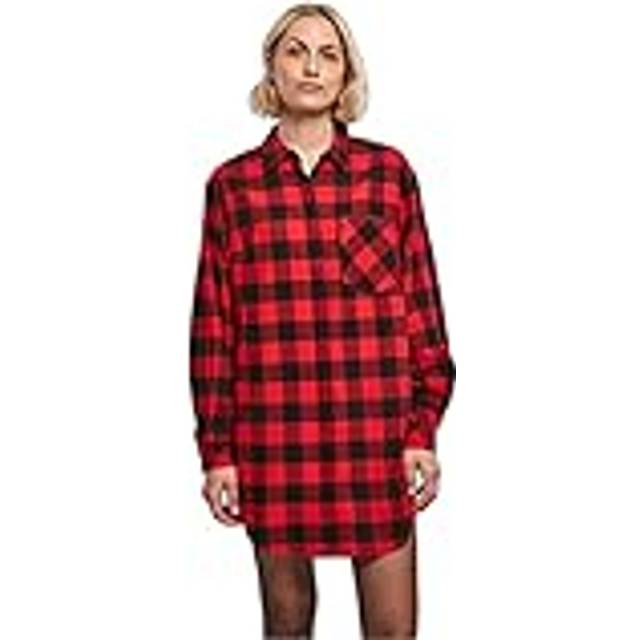Urban Classics Dam dam överdimensionerad kontroll flanell skjorta casual klänning, rosa/brun, M, Rosa/brun, M