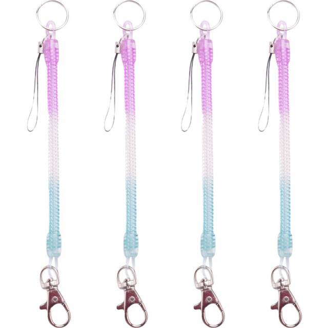 4X Lobster Hook Purple Blue Spring Stretchy Coil Keyring Keychain Strap Rope Cord