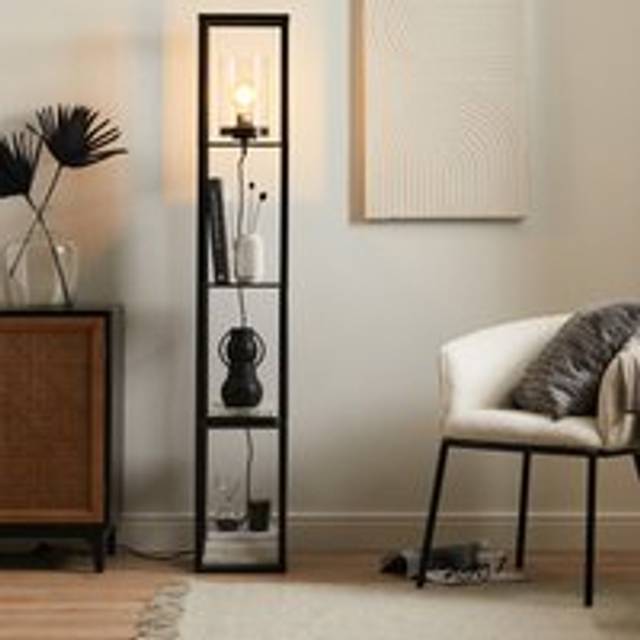 Keates Shelved Floor Lamp - Black