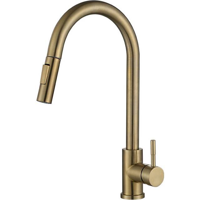 Brushed Gold Kitchen Sink Faucet Pull Out Water Tap Single Handle Mixer 360 Rotate