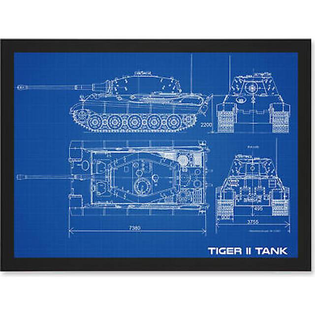 Military Tiger II Panzer Kampfwagen Heavy vest Blueprint Plan Artwork Framed Wall Art Print A4 - Black - One Size