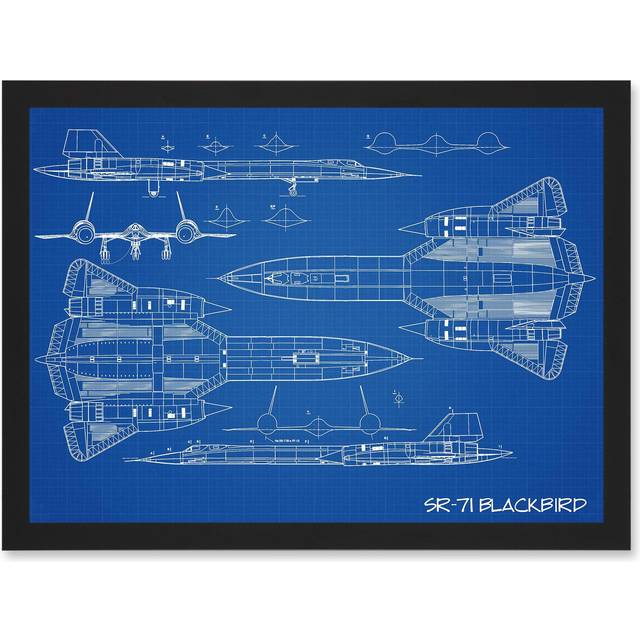 SR-71 Blackbird Habu US Airforce Aircraft Spy Plane Blueprint Plan Artwork Framed Wall Art Print A4 - One Size