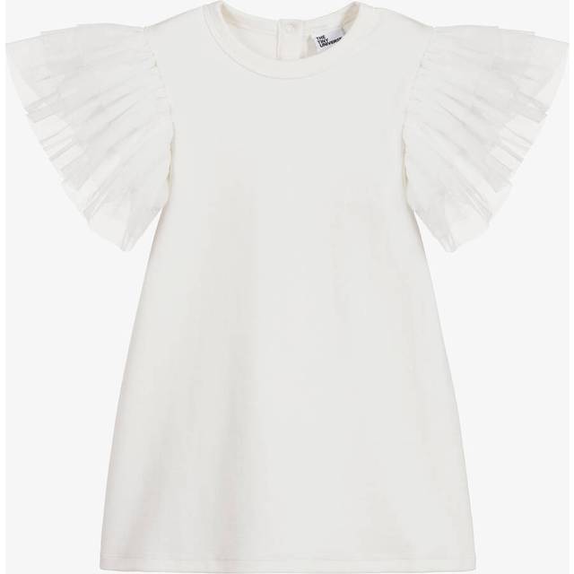 The Tiny Universe Girls White Cotton Dress With Ruffle Sleeves - 6 year