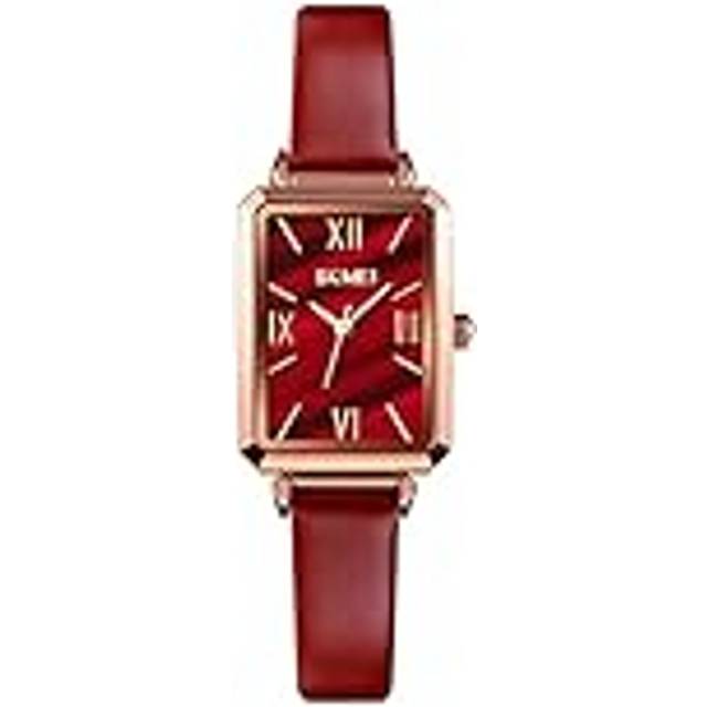 Women Quartz Watch Lady Stylish Rectangle Dress Watch with Leather Str