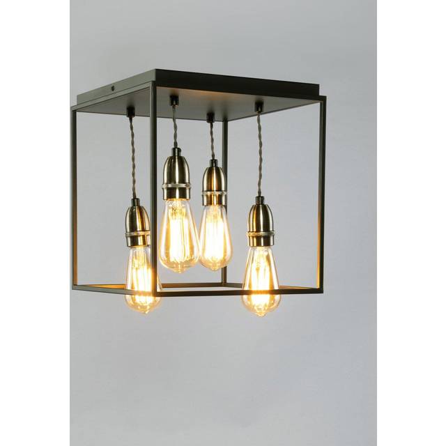 Dexter Industrial Style Box Flush Ceiling Light, Black