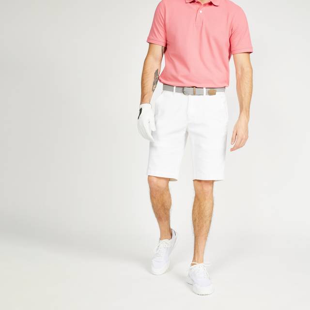 Men's Golf Cotton Chino Shorts - Mw500 White - Ultra White/wenge Brown