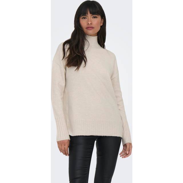 Fine Knit Jumper with High Neck - Off-White - M