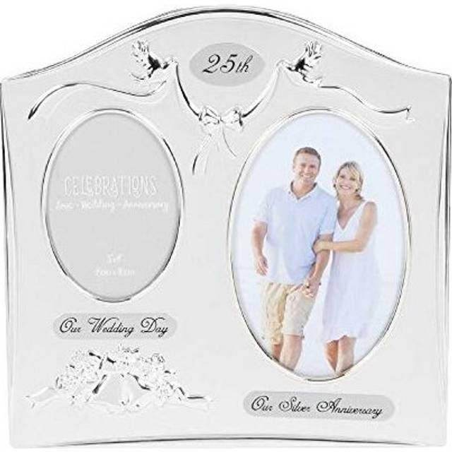 Silver wedding 25th anniversary photo frame dual pictures then now gift