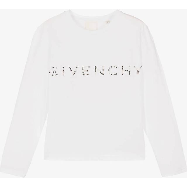 Givenchy Girls Beaded-Logo Long-Sleeve T-Shirt, Size 12Y - White (Size 12Y)