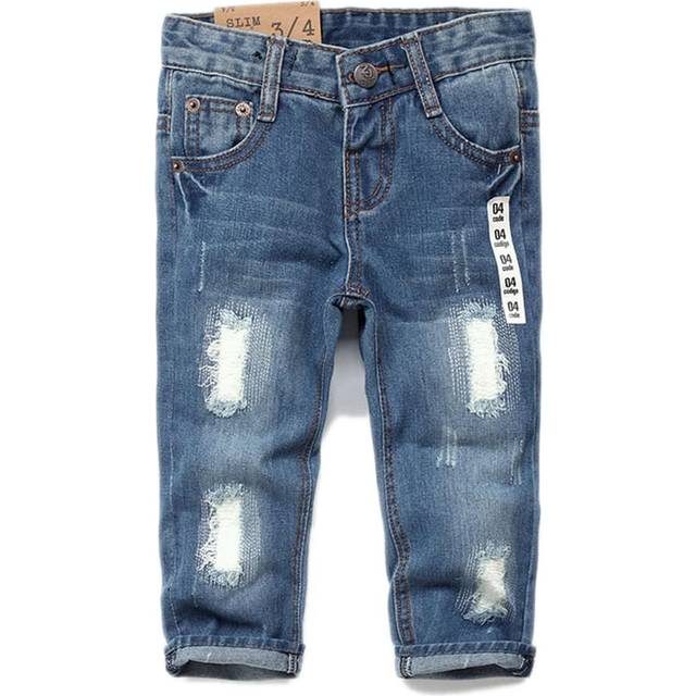 KIDSCOOL SPACE Baby Girl Boy Jean D Ring Elastic Band Inside Ripped Denim Pants Light Blue 18-24 Months