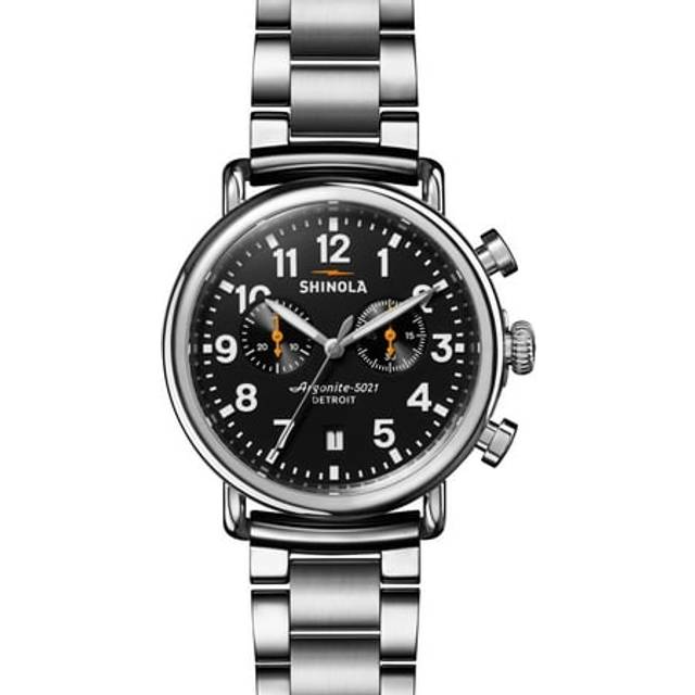 Shinola Runwell 2 Eye Chrono 41mm Watch Silver Bracelet in Black - Metallic Silver. Size all. (all)