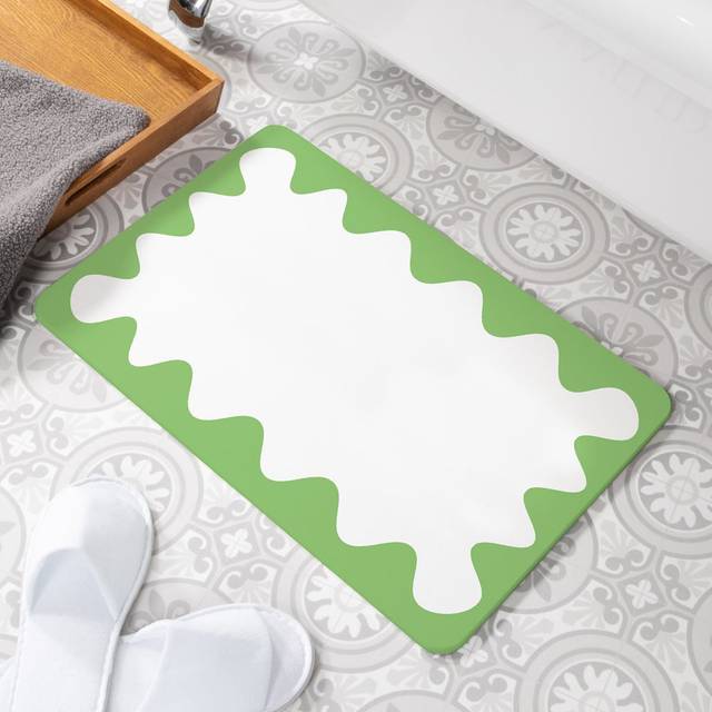 Wavy Frame Rectangle Bath Mat - White (39cm W)