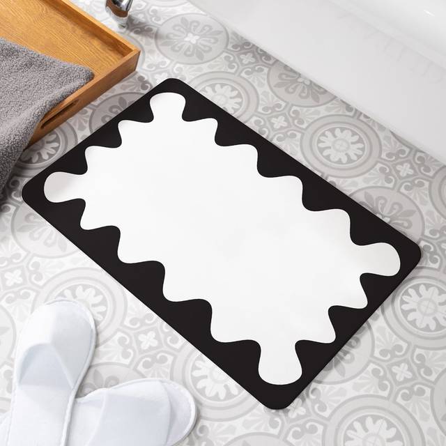 Wavy Frame Rectangle Bath Mat - White (39cm W)