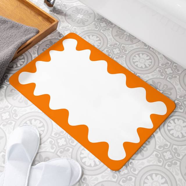 Wavy Frame Rectangle Bath Mat - White (39cm W)