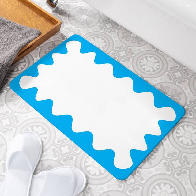 Wavy Frame Rectangle Bath Mat - White (39cm W)