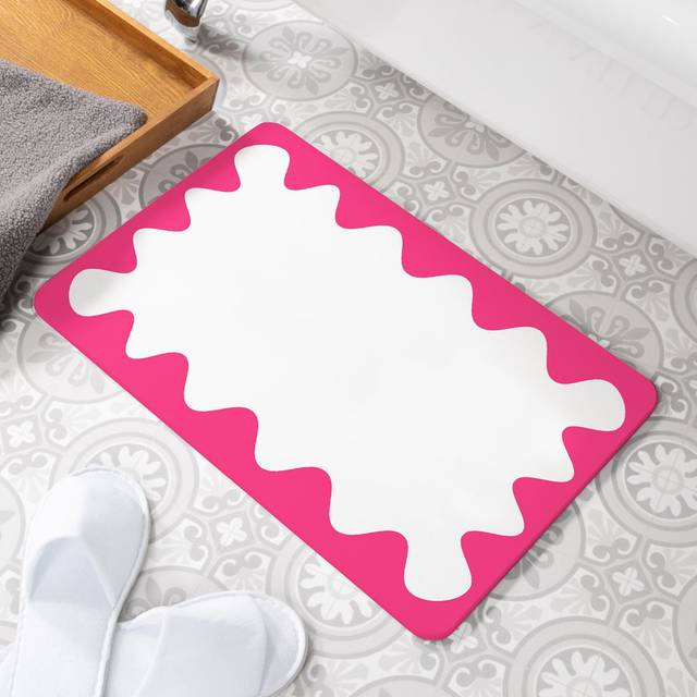 Wavy Frame Rectangle Bath Mat - White (39cm W)