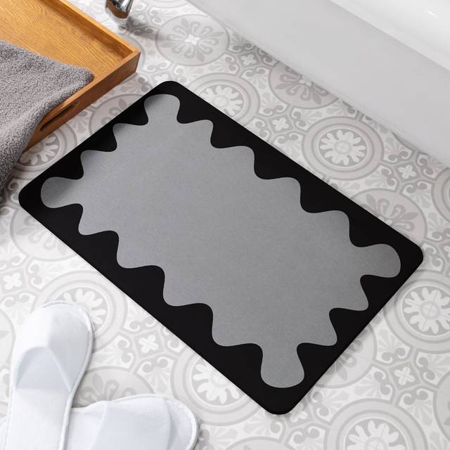 Wavy Frame Rectangle Bath Mat - Grey (39cm W)