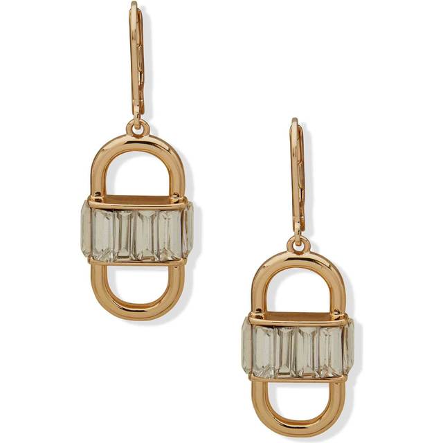 Anne Klein Women's Stone Baguette Openwork Oval Drop Earrings in Gold Tone size 1.69"