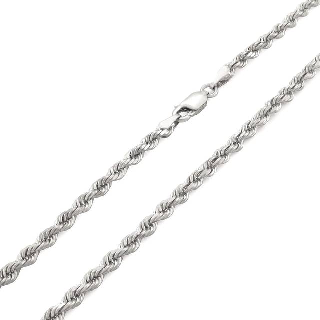 10k white gold 3mm diamond cut rope chain pendant necklace mens women 16"- 30"