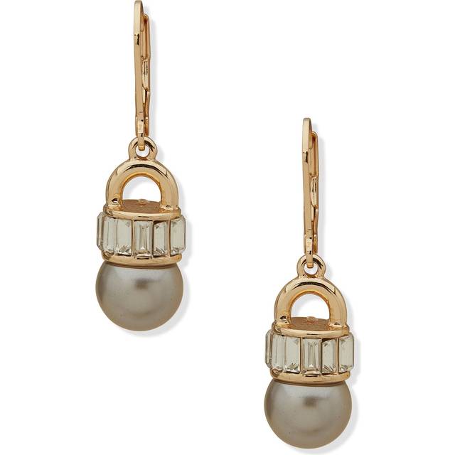 Anne Klein Women's Leverback Pearl Drop Earrings in Gold Tone size 0.39"