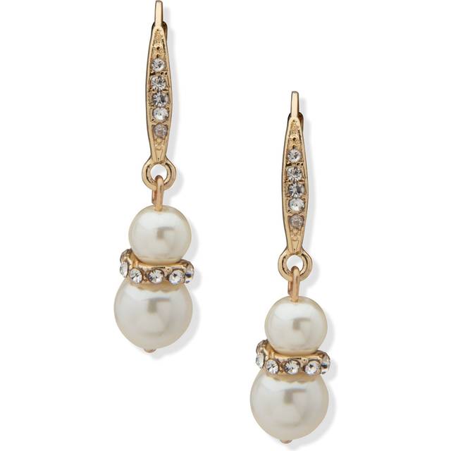 Anne Klein Women's Pearl Snowman Double Drop Earrings in Gold Tone size 0.32"