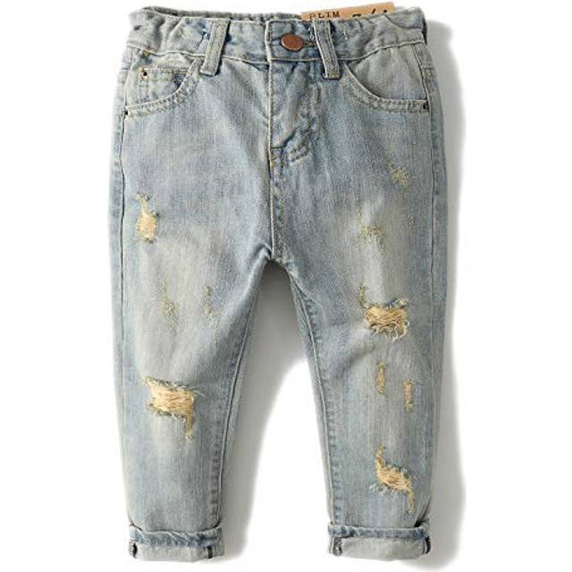 KIDSCOOL SPACE Baby Girl Boy Jean D Ring Elastic Band Inside Ripped Denim Pants Light Blue 5-6 Years