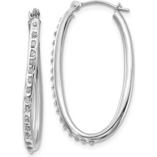 Quality Gold DF108 14K White Gold Diamond Fascination Oval Hinged Hoop Earrings