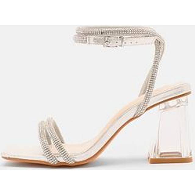 Wide Fit Diamante Block Heeled Sandals - Silver - Size 8 - Quiz