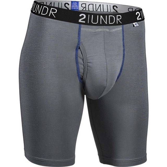 "2UNDR Mens Swing Shift 9"""""""" Boxer Long Leg Underwear (Grey/Blue  X-Large)"