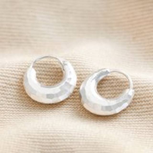 Sterling Silver Faceted Dome Huggie Hoop Earrings - silver - one size