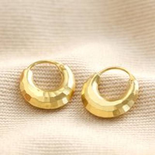 Gold Sterling Silver Faceted Dome Huggie Hoop Earrings - gold - one size