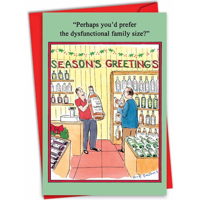 NobleWorks - Humorous Merry Christmas Card with Envelope (4.63 x 6.75 Inch) - Colorful Cartoon Happy Holidays Card - Funny Xmas Greeting Stationery -