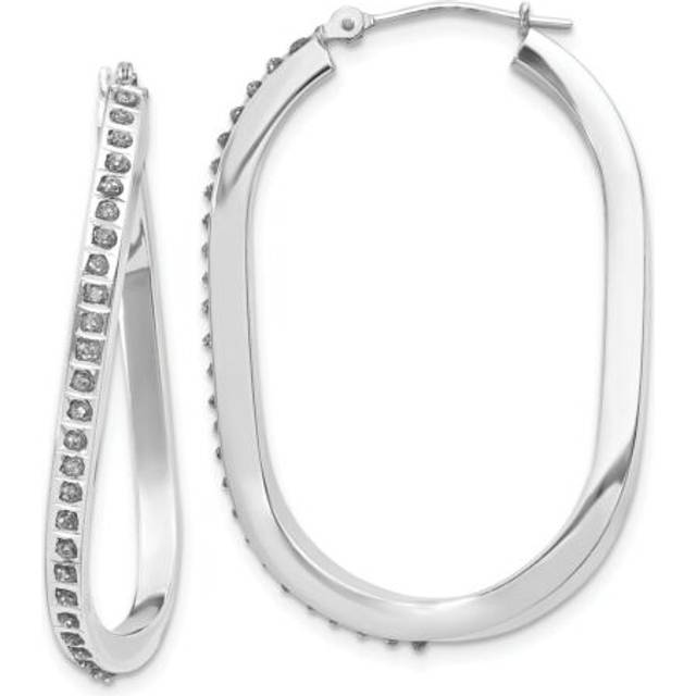 Quality Gold DF151 14K White Gold Diamond Fascination Oval Twist Hinged Hoop Earrings