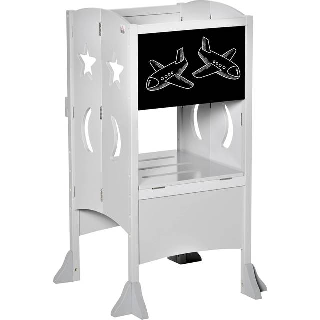 Kids Foldable Kitchen Step Stool with Blackboard and Lockable Handrail - Grey | TJ Hughes White