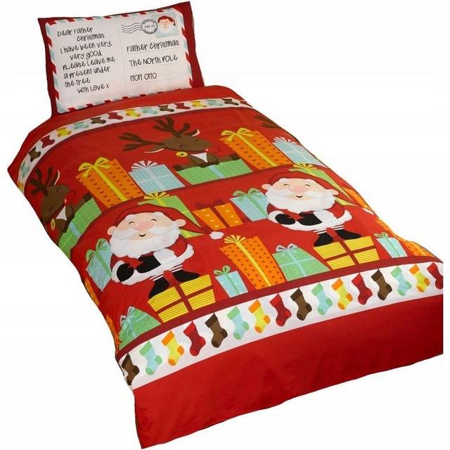 Father Christmas Kids Santa Presents Xmas Quilt Duvet Cover and Pillowcase Bedding Bed Set, Multi-Colour, Single