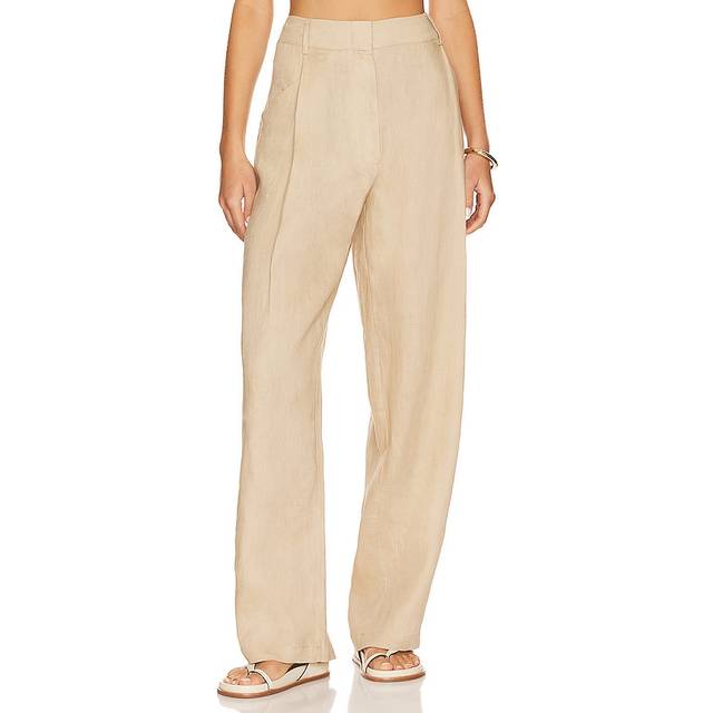 AEXAE Linen Highrise Trousers in Beige - Beige. Size S (also in L, M, XL, XS). (S)