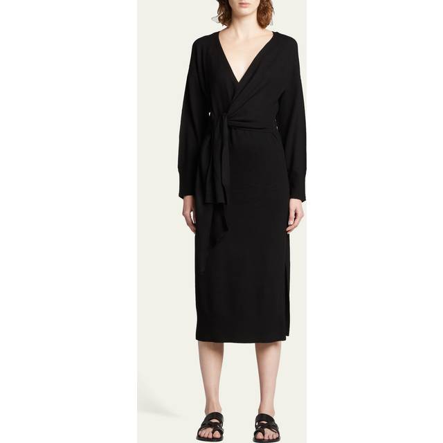 Skyla Loungewear Knit Wrap Dress - BLACK - Small