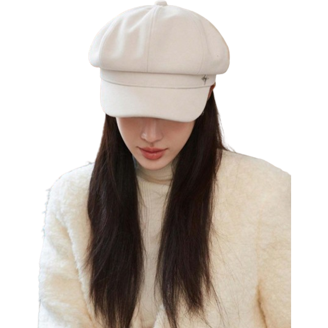 SHEIN One Four-Pointed Star Design Beret Hat For Women, Spring/Summer/Autumn/Winter, Korean Style, Versatile, Face-Shaping