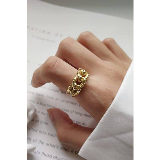 Thick 18K Gold Chain Link Ring - One Size