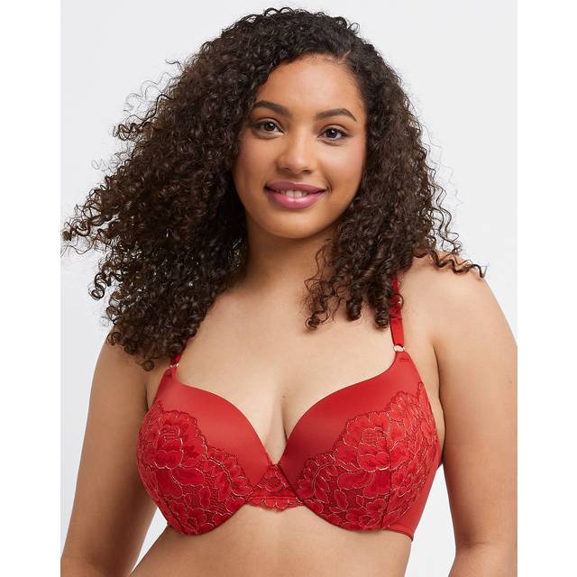 Maidenform Underwire  Love The Lift Smoothing Lace Demi  Push-Up Bra for Women  Eclipse Red/Rose Gold  34B