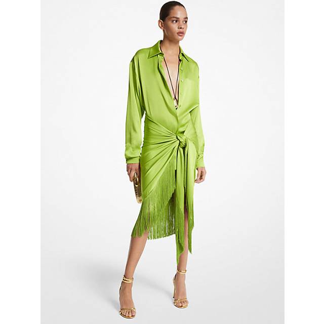 MK Charmeuse Fringed Sarong Skirt - Green - Michael Kors